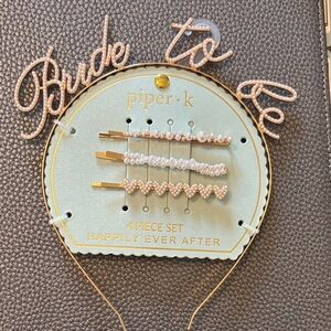 Piper K Bride Hair Clip Set - Gold and Pink